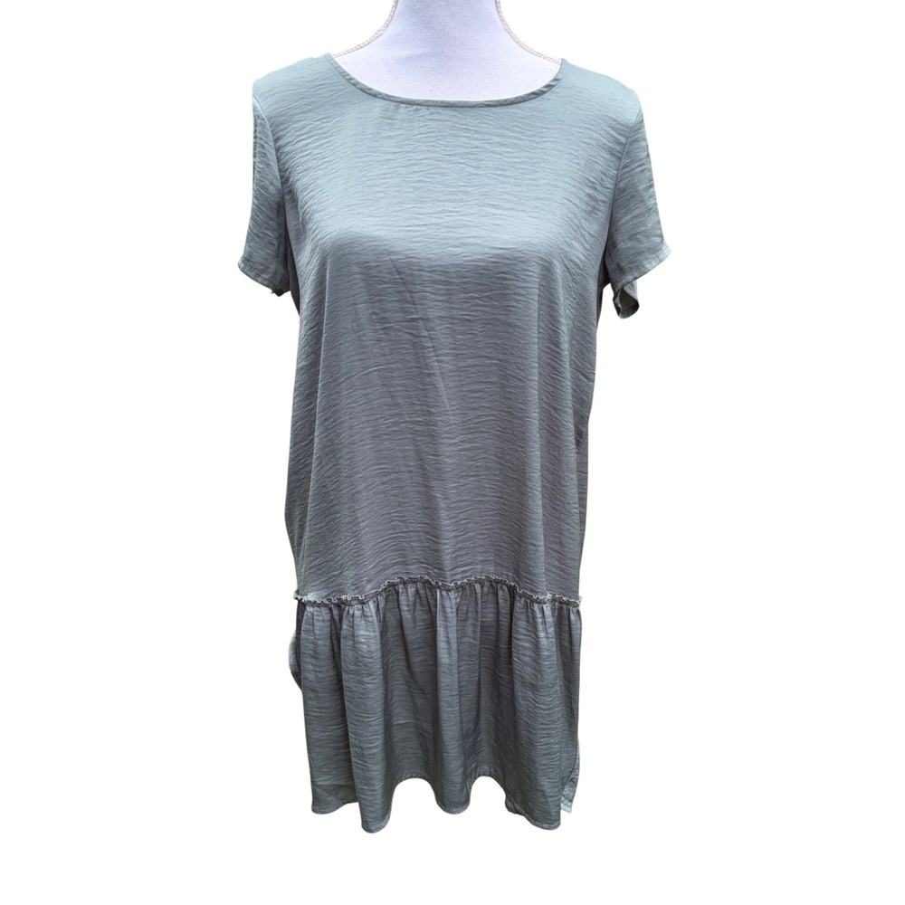 Aerie Sage Green Drop Waist Short Sleeve Mini Dress Sz Medium Casual Beachy Boho